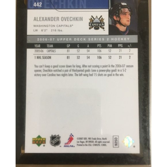 2006-07 Upper Deck #442 Alex Ovechkin KSA 10 Gem Mint Condition - Picture 6 of 6